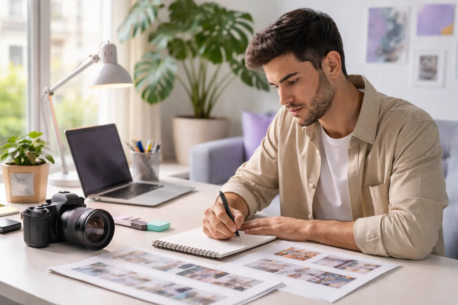 Persona creando un video con inteligencia artificial desde un estudio luminoso