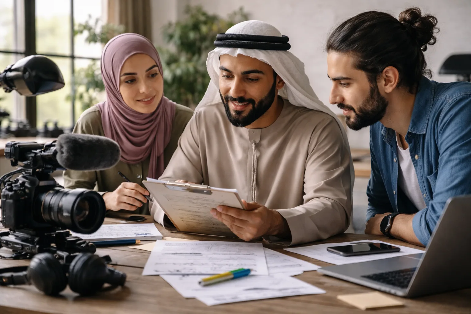 صانع محتوى عربي يراجع سجل مصدر لفيديو مولّد بالذكاء الاصطناعي قبل نشره
